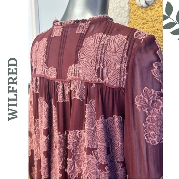 Wilfred Lace Overlay Mini Dress Silk Trim Romantic Burgundy Small - Picture 13 of 14